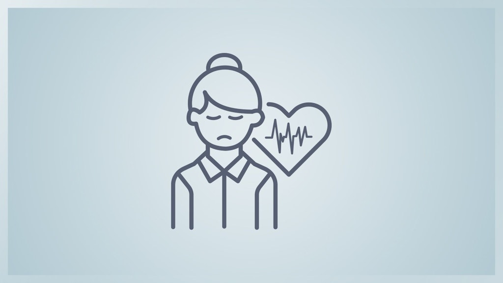 una persona triste e un cuore stilizzato con tracciato ECG.