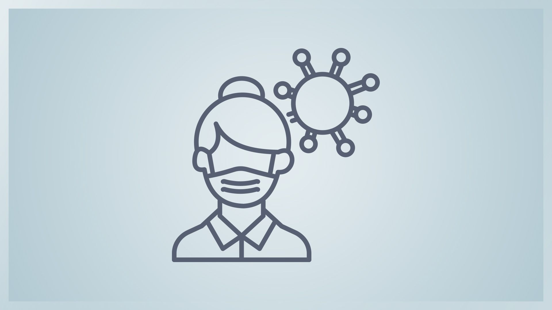 Ein Icon einer Person mit Maske und Virus.
