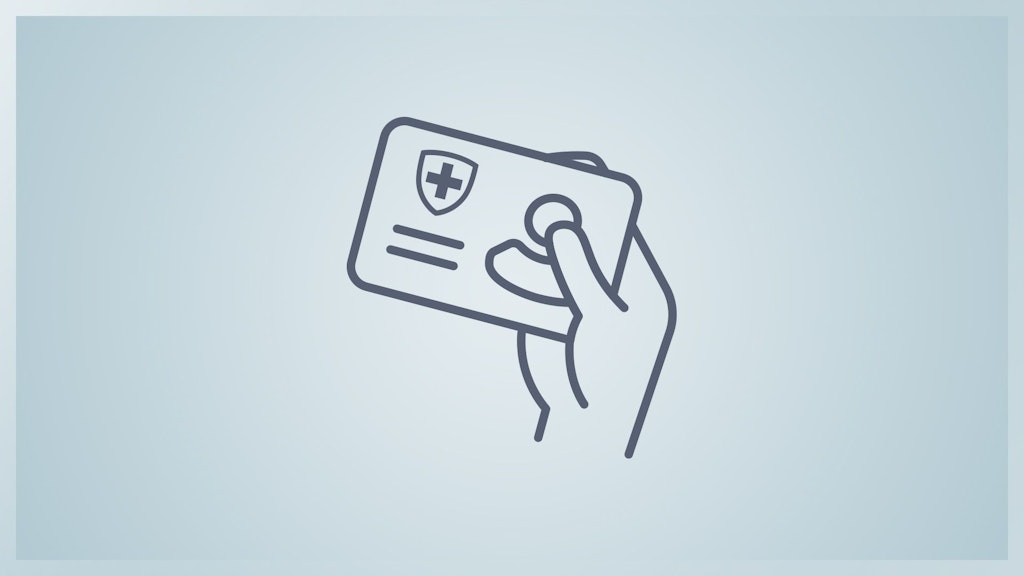 Icon einer Hand, die eine Versicherungskarte hält.