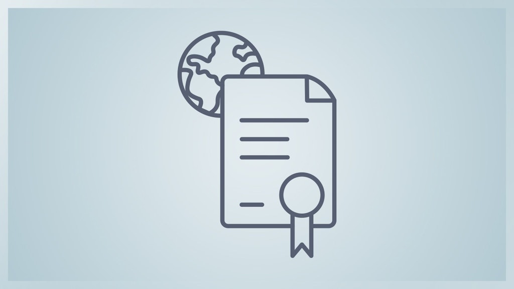 Icon eines Diploms vor der Weltkugel.