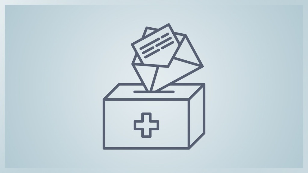 Icon eines Kuverts das in eine Wahlurne gelegt wird