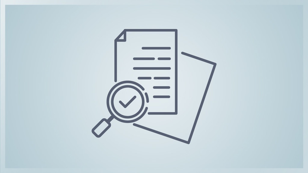 Icon von Papieren mit einer Lupe davor