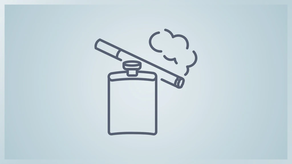 a hip flask and a cigarette.