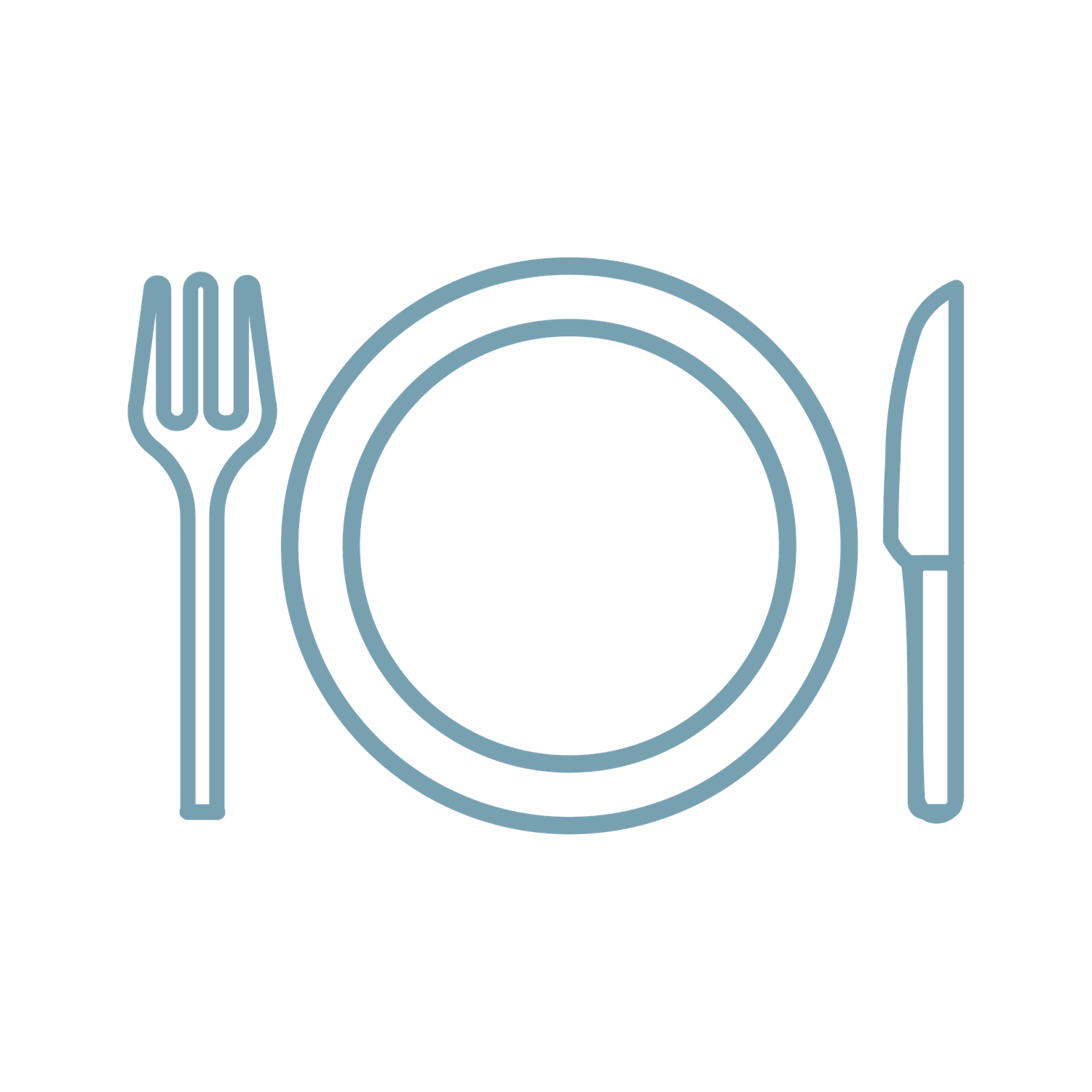 Icon plate, fork and knife