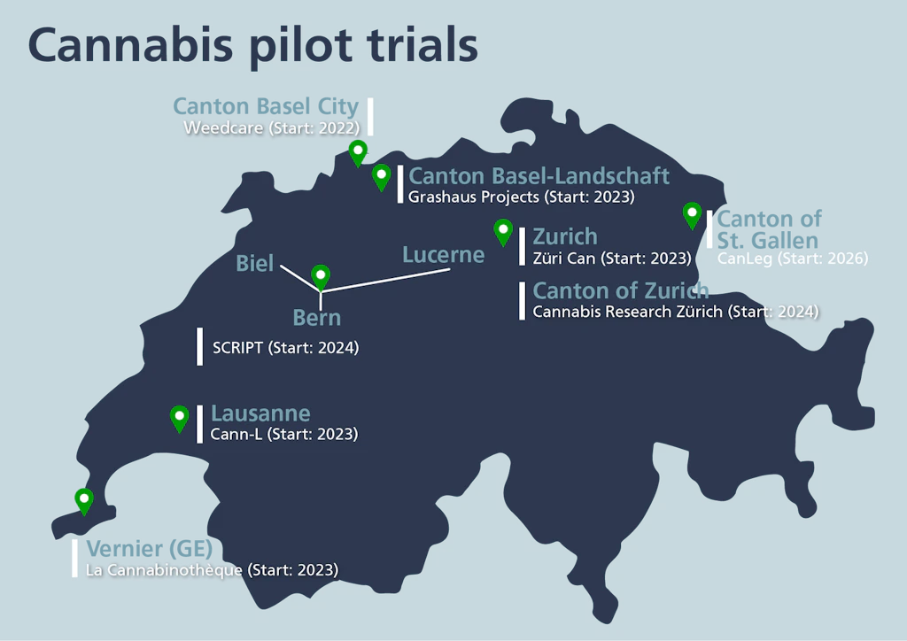 Map: Authorised pilot trials in Switzerland