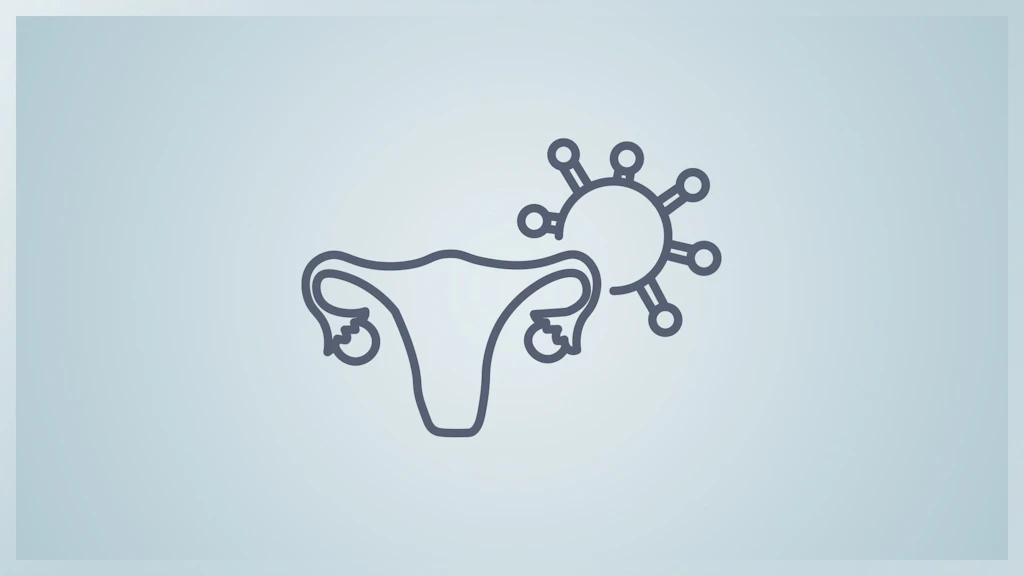 female reproductive system in front of a virus.