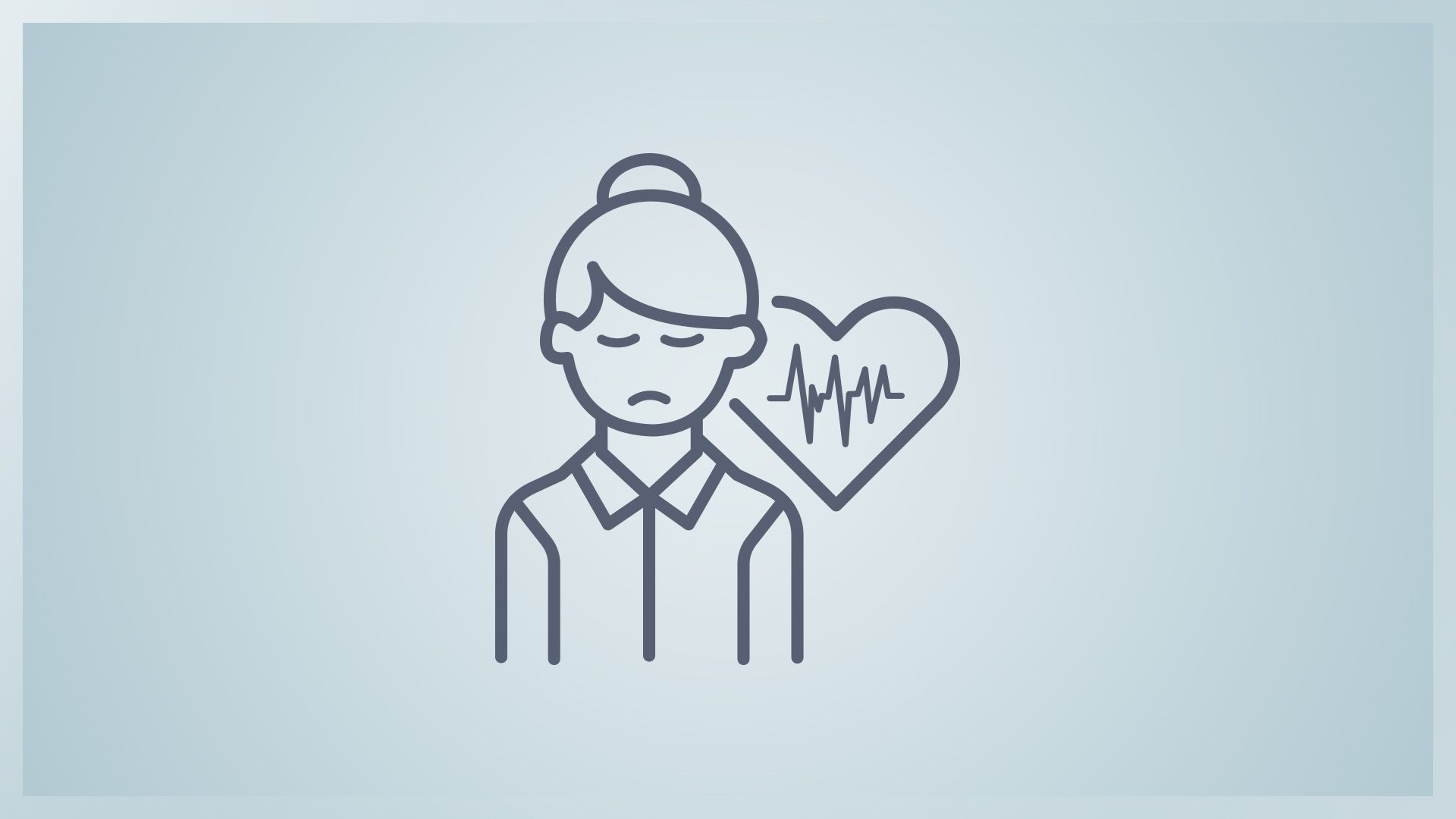  a sad person and a stylized heart with ECG lines.