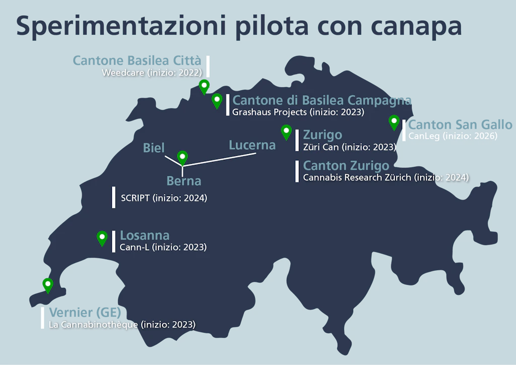 Mappa: Sperimentazioni pilota autorizzate in Svizzera
