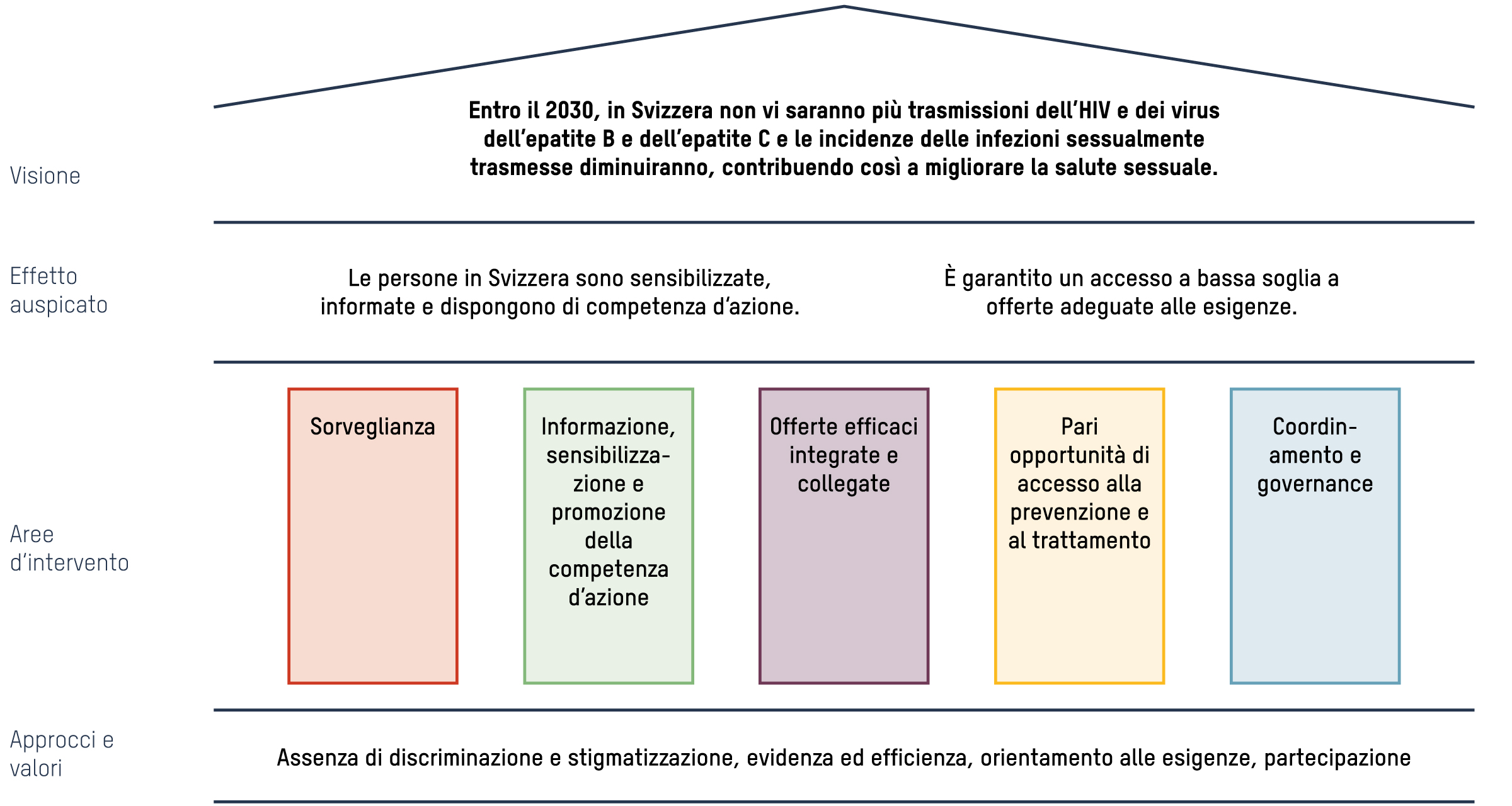 Grafico sulla visione, i campi d'azione, gli approcci e i valori del programma NAPS